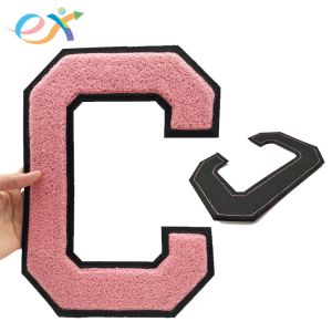 Double Layer Towel Embroidery Chenille Custom Pink Letter Patches