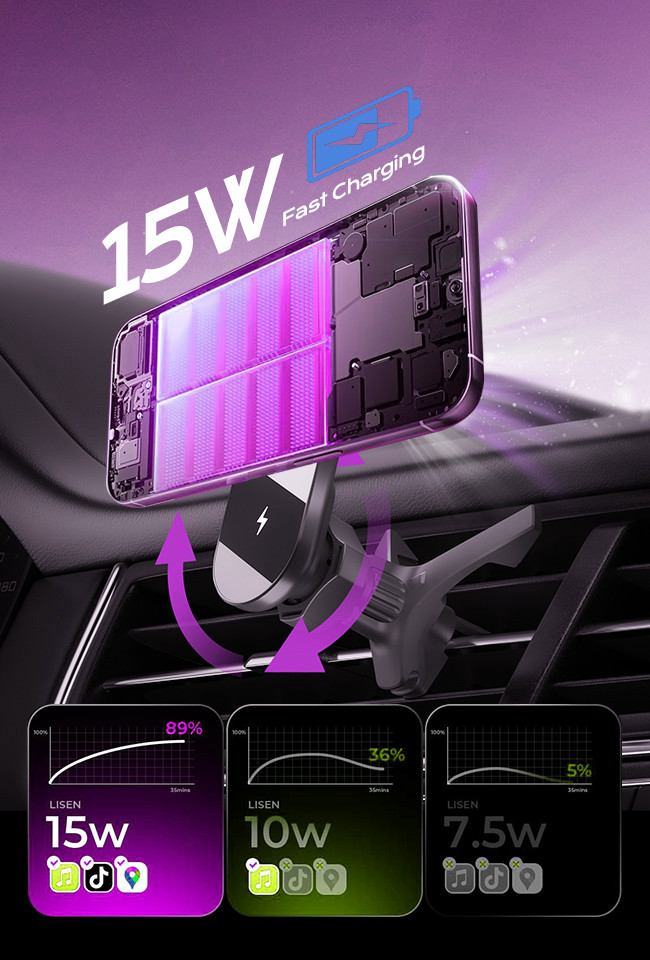Strong Magnetic Stability Ultra-Thin Fan Cooling Fast Charging Wireless Charging Car Phone Holder One-Handed Operation