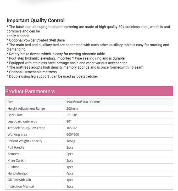 Manual Obstetric Delivery Bed Multifunction Adjustable Gynecology Operation Table A105 Stainless Steel