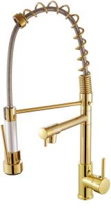 China Smooth And Minimalist Gold Pull Out Kitchen Tap Ceramic Valve Core Zinc Material factory
