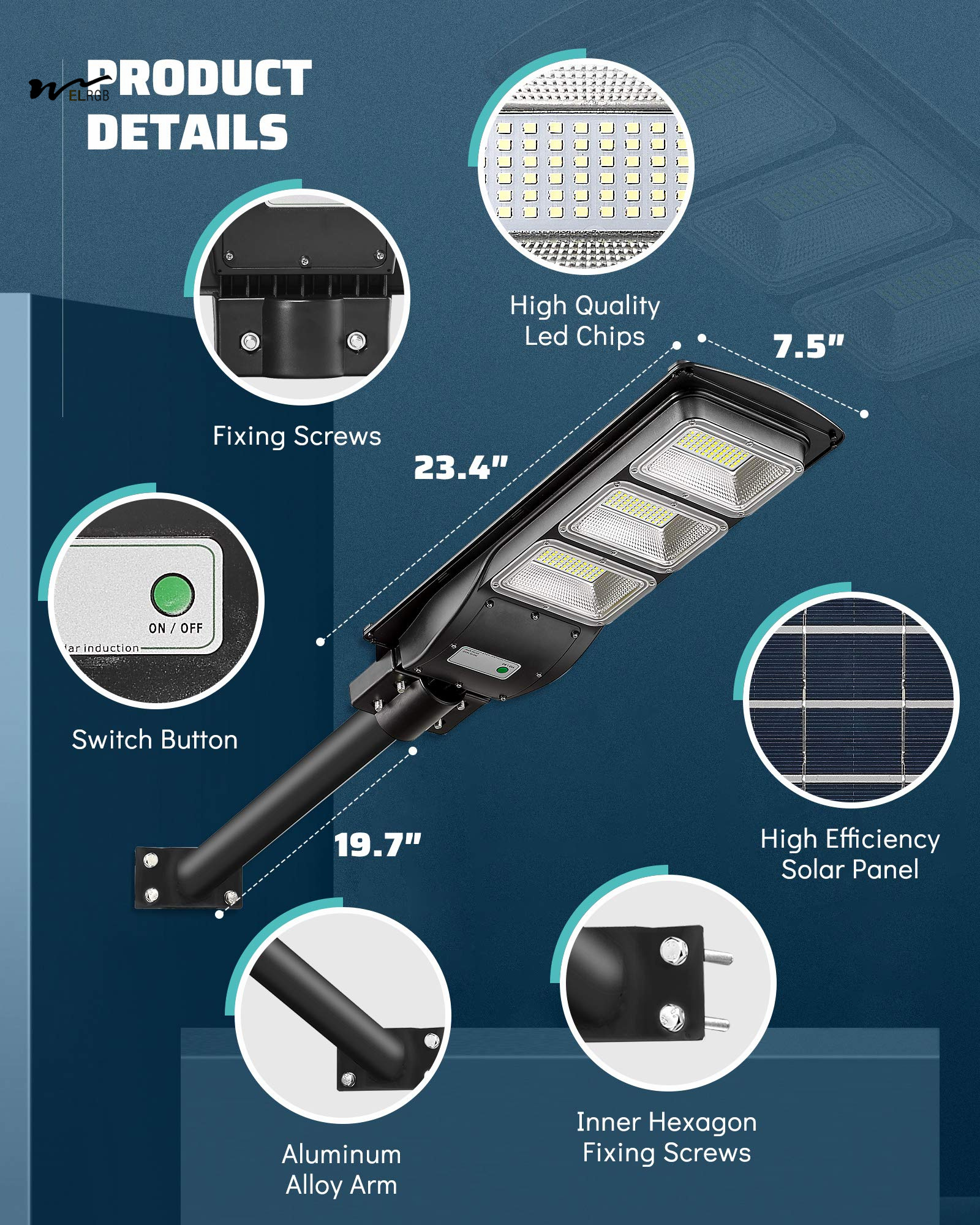 500W Solar Street Light IP65 Waterproof Outdoor Lights 2 Pieces 6000LM Solar Floodlight