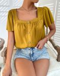 2023 Summer Manufacturer Wholesale Square Neck Solid Color Shirt White Women