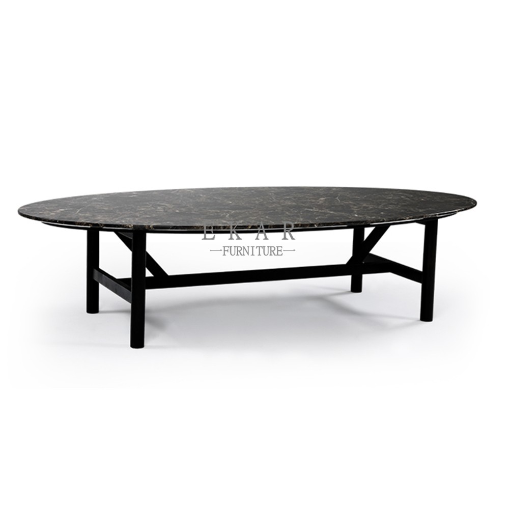 Wooden Frame Oval Modern Design Marble Top Coffee Table