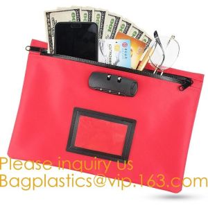 China Leatherette Money Security Deposit Bag With Framed ID Window,Custom zipper file folder bag PU leather pouches deposit ba factory