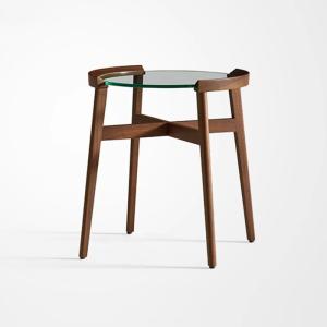 China Glass Top Oak Veneer End Table With Solid Wood Legs Custom Made factory