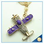 3D Airpalne Shape Rhinestone Cute Metal Key Chain For Girls Gift Four Color For
