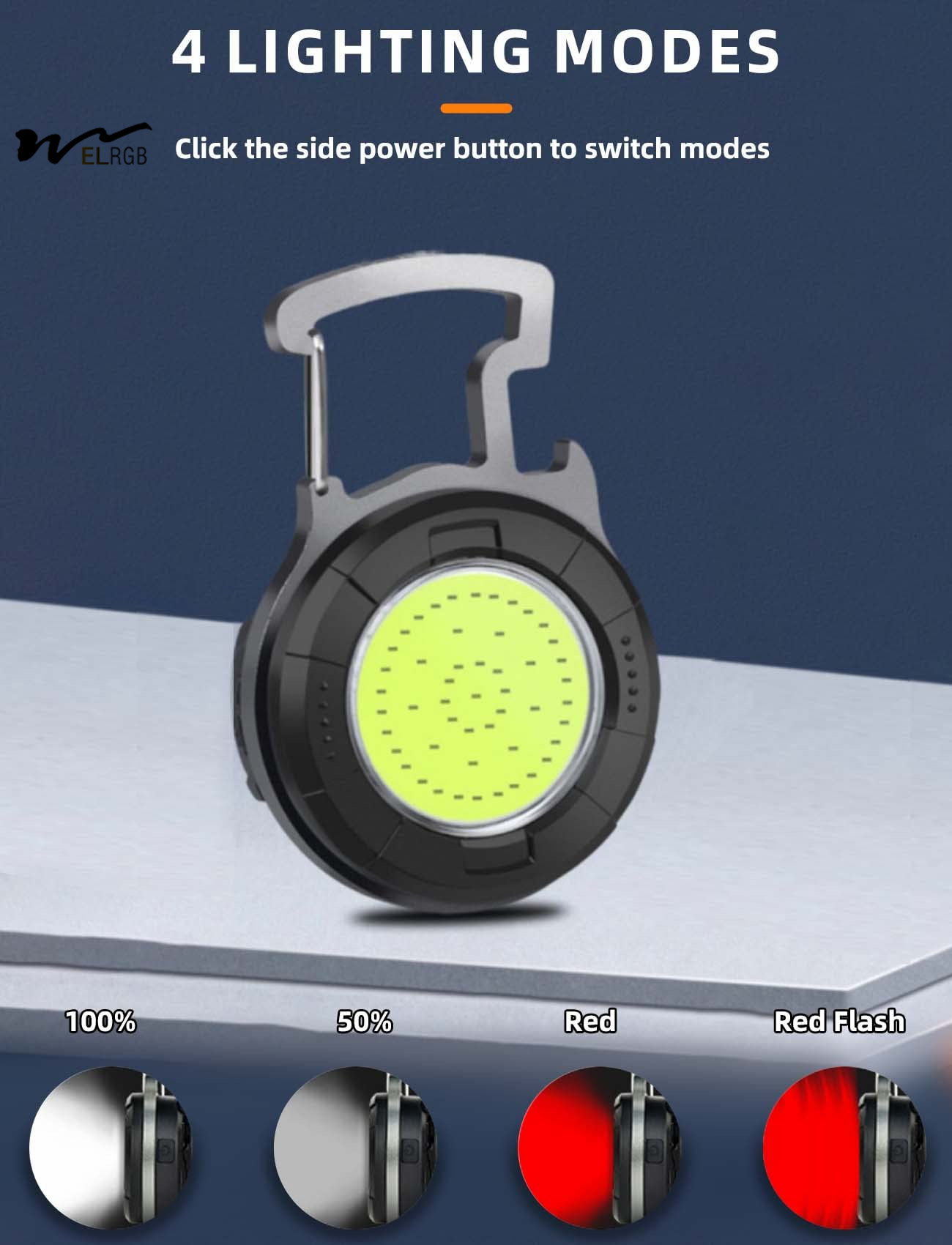 COB Mini Keychain Flashlight Rechargeable LED Torch Pocket Light 4 Modes for Outdoor