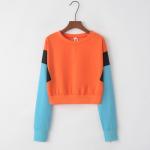 Sports Stitching Fleece Anti Pilling Women Crop Hoodie Sweatshirt