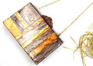 China Brown Color Patent Clutch Bag , Small Size Acrylic Evening Bag For Summer factory