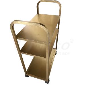 China Titanium Gold Stainless Steel Metal Fabrication Brushed Finished Restaurant Hand Push Dining Trolley factory
