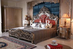 China Italy antique luxuxy bedroom furniture master wooden leather bed LS-A118A factory