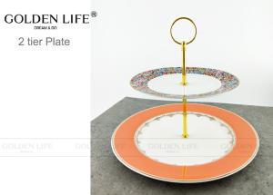 China Household Double Layer Modern Ceramic Plates Candy Dish Afternoon Tea Dessert Tray factory