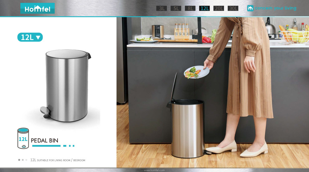 Soft Close Stainless Steel Garbage Can With Foot Pedal , Pedal Bin Trash Can