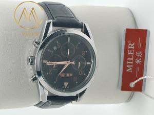 China 30 Meters Stylish Water Resistant Quartz Wrist Watch Engraved Logo Leather Strap Quartz Watch factory