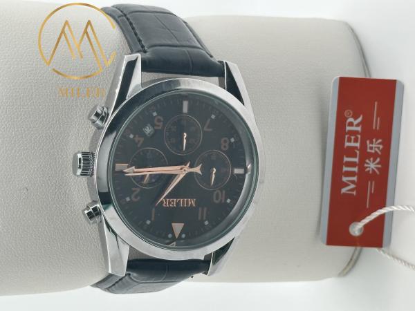 30 Meters Stylish Water Resistant Quartz Wrist Watch Engraved Logo Leather Strap