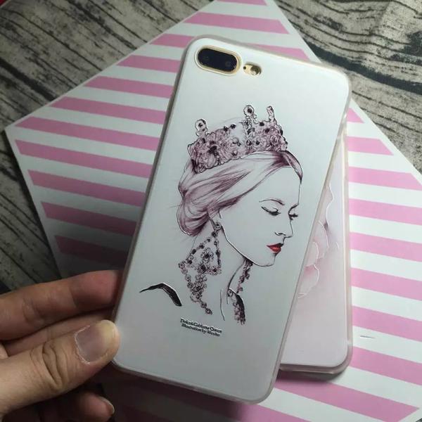 PC+TPU Silk Skin 3D Relief Painting Elegant Lady Face Pattern Cell Phone Case