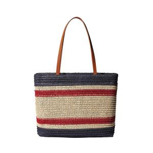 China Lightweight Striped Woven Tote Bag Large Capacity Single Shoulder factory