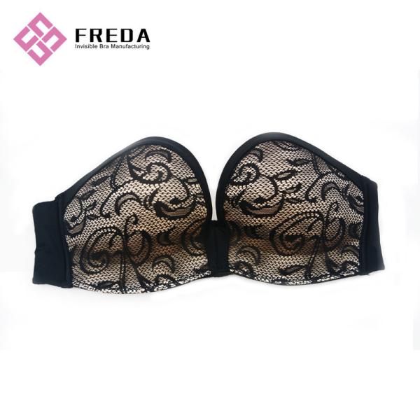 China Full Cup Black Lace Body fitted Strapless Backless Sticky Bra factory