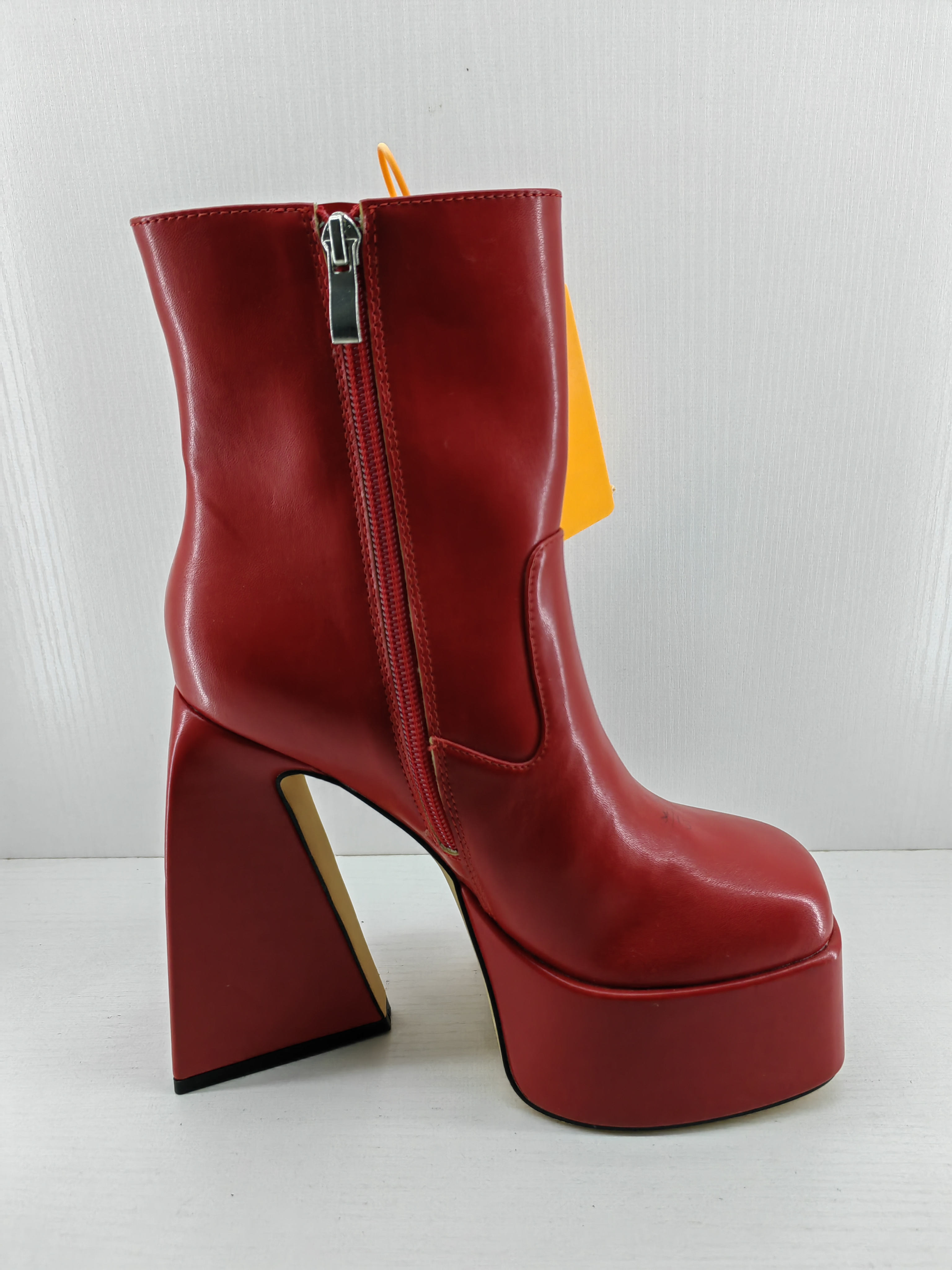 Red Leather Women Shoe Boots High Heel For Casual Occasion