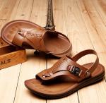 Buckle Strap Genuine Leather Sandals Summer Casual Mens Brown Beach Sandals
