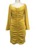Sexy Long Sleeve Custom Women' Dresses Square Neck Rib Dresses Apricot Color