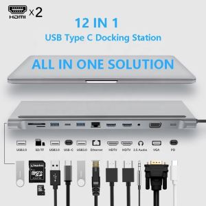 Enhanced Connectivity 12 In 1 USB C Type-C Hub Multiport Dock Station With Dual