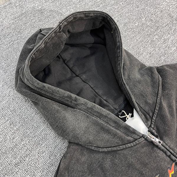 Men's Custom Black Acid Vintage Heavy Weight Cotton Oversized Distressed Hoodie With Customized Printing And Colors