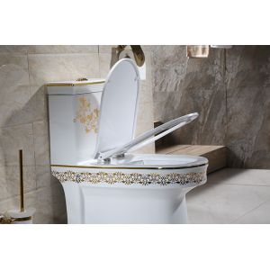 China Golden Patterned Ceramic One Piece Toilet Dual Flush 3L/6L on sale