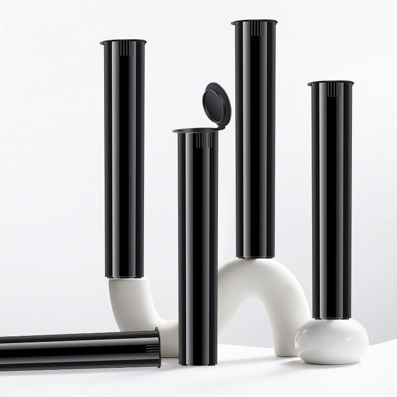 Custom Biodegradable 116mm Black Squeeze Pop Top Pre Roll Child Resistant Tubes