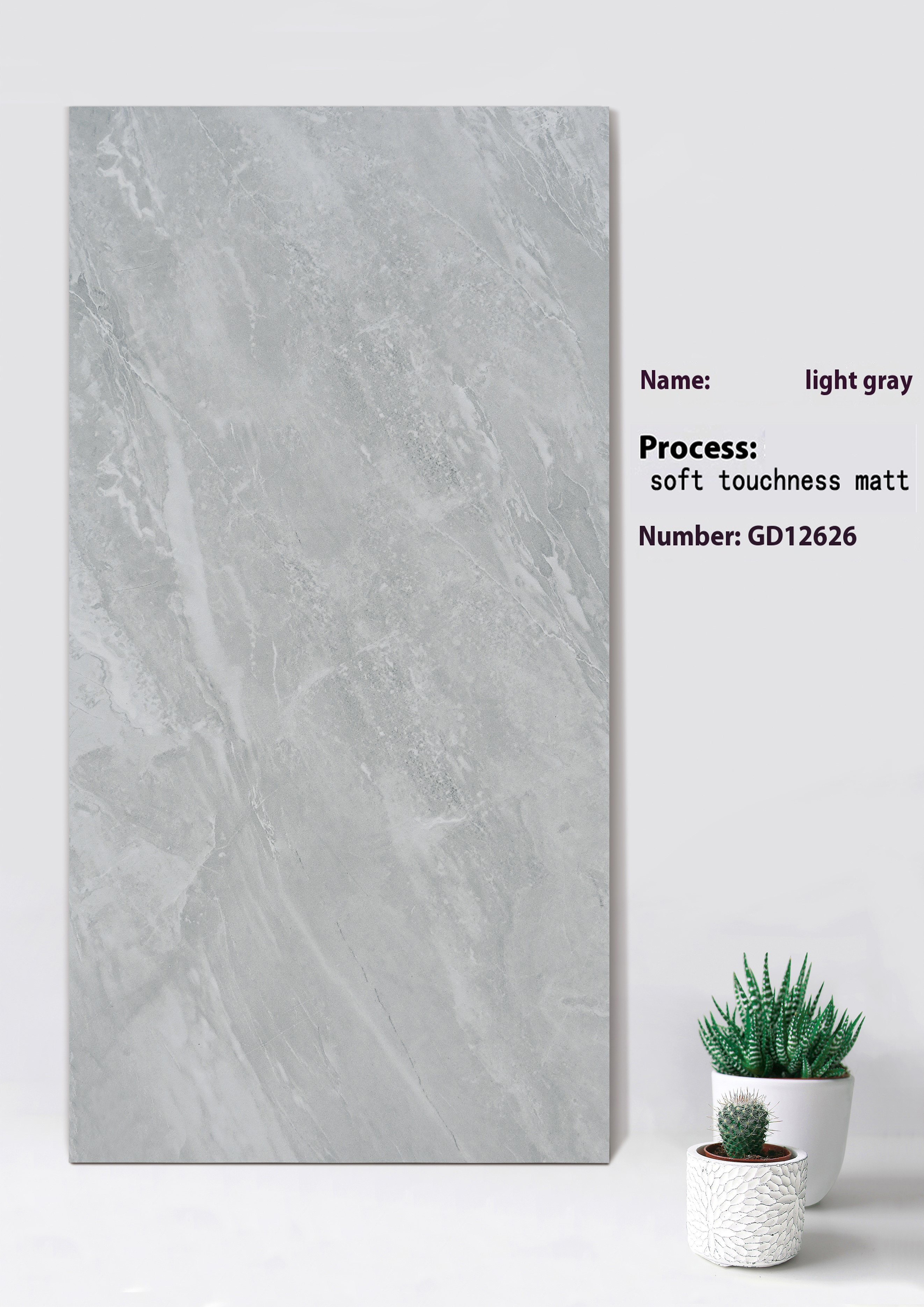 Antibacterial Light Gray Soft Touchness Matt Tile For Shopping Mall 600x1200mm