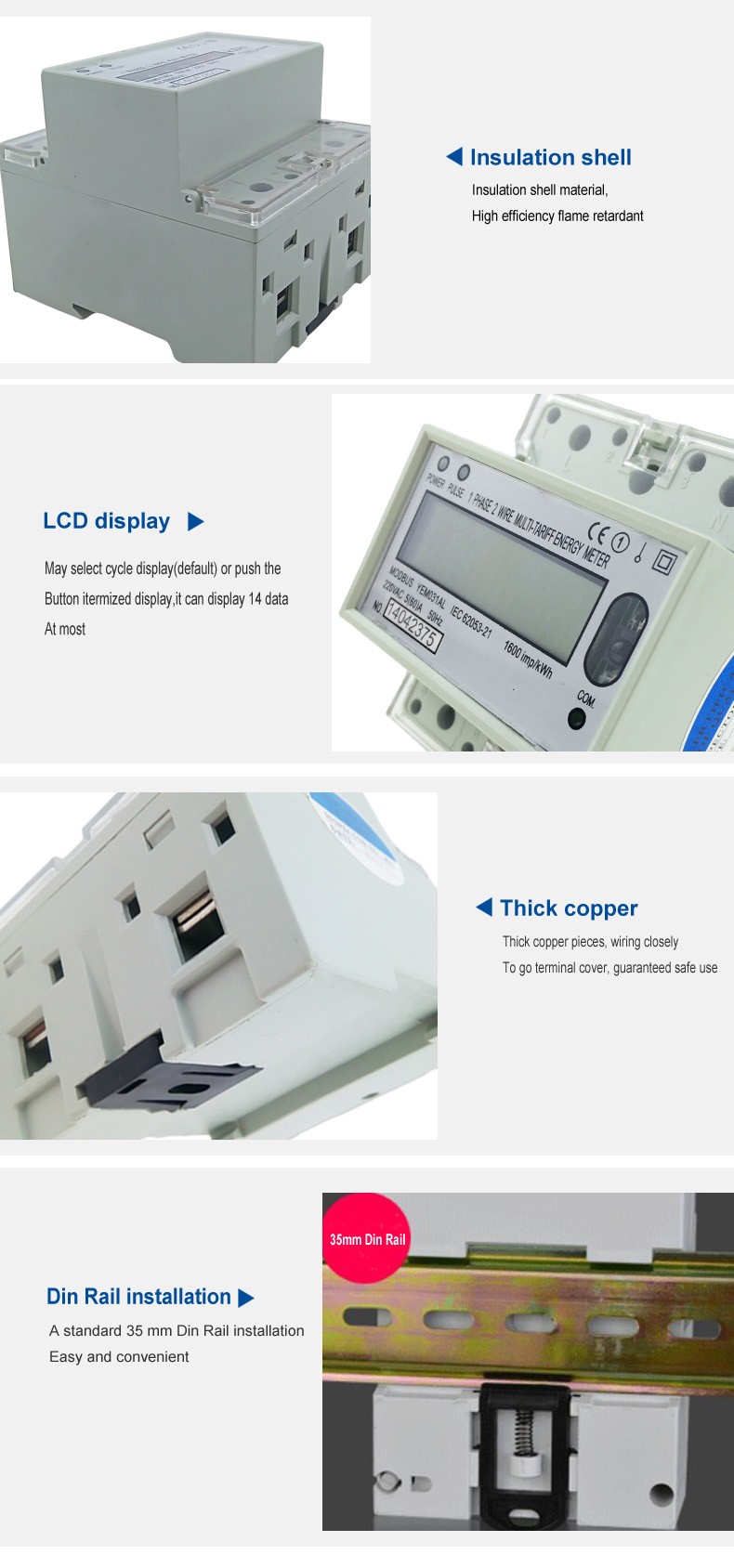 Factory Directly Smart Digital Single Phase Multi Tariff Watt Energy Meter