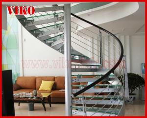 China Spiral StaircaseVH11S Spiral Stainless Steel Stair Tread Beech Curved Glass Handrail 304 Stainless Steel Railing Glass factory