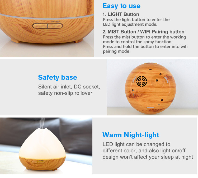 DC 24V 650mAh Smart WiFi Essential Oil Diffuser With Colorful Night Light