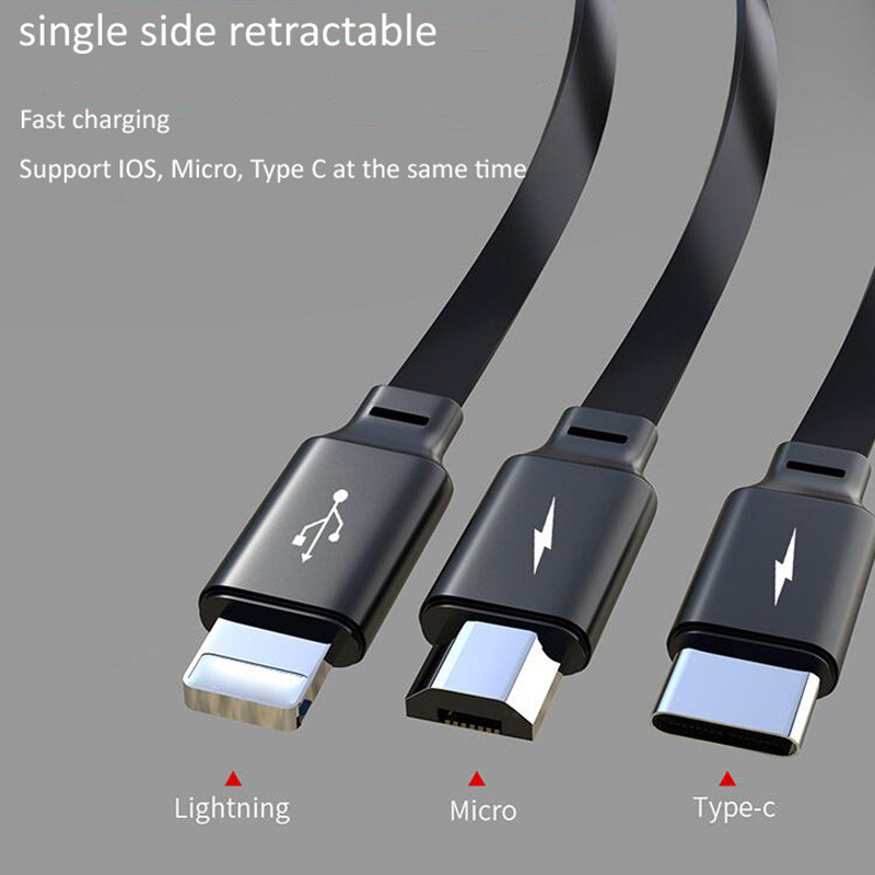 Multifunctional 3A ABS Fast Charging USB Cables Retractable 3 In 1
