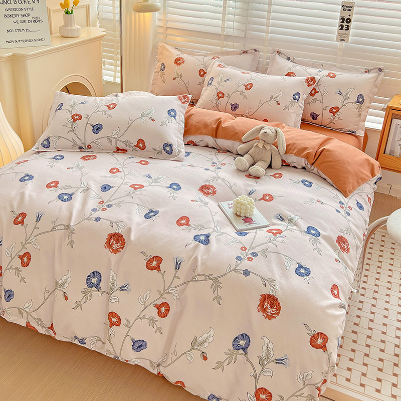 Grade A 2024 Trend Thickened Brushed Washed Cotton Bedding Four-Piece Set Sheet Wholesaler