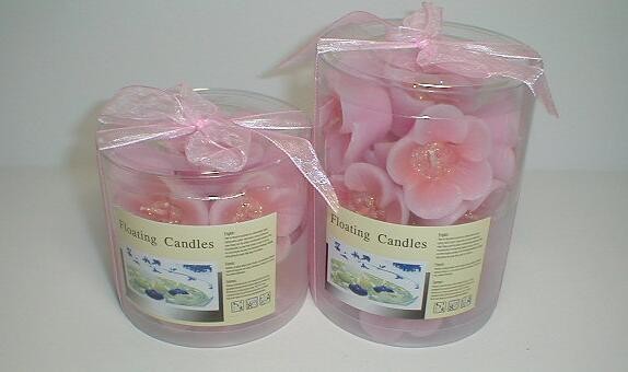 Pink paraffin material pansy floating flower candle handmade color drawing and packed intp clear PVC tube