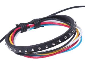 China Metal studs leather bracelets with multi strings cords, free size leather bracelets factory