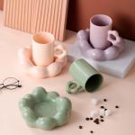 Matte Nordic Ceramic Cappuccino Cup , Flower Shape Ceramic Pottery Coffee Mugs