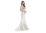 Sheer Prom Celebrity Lace Appliques Long Sleeve Evening Gowns Anti - Wrinkle