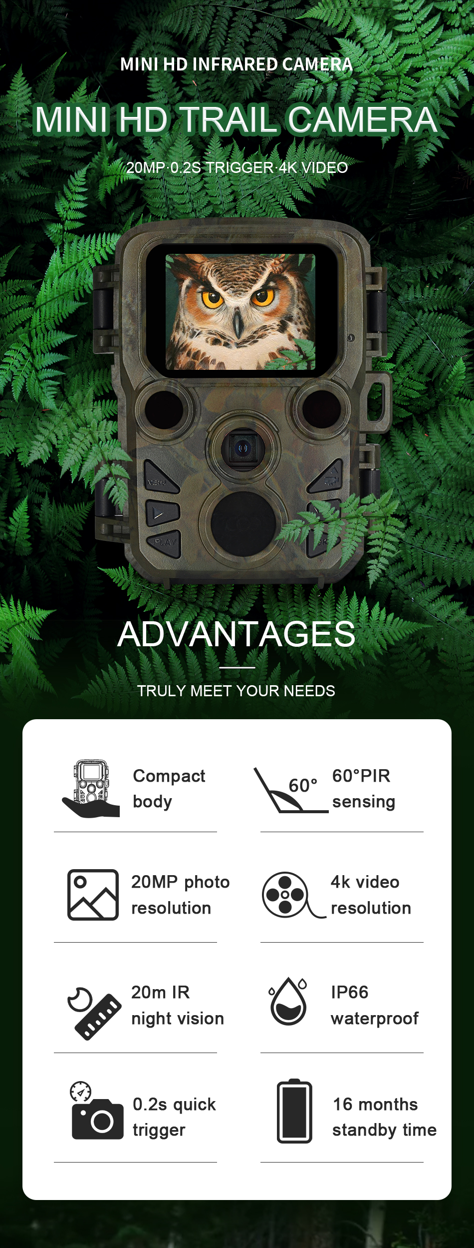 2.0 Inch Mini Outdoor Trail Camera Outdoor IP66 Waterproof Trail Game Hunting Camera
