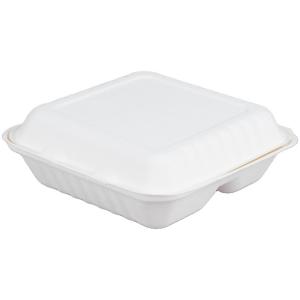 China 8 Inch Biodegradable Sugarcane Bagasse Clamshell 3 Compartment Disposable Lunch Box factory