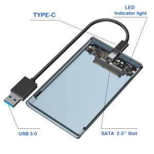 2.5" SATA to USB 3.0 Adapter with Type-C Transparent HDD Enclosure