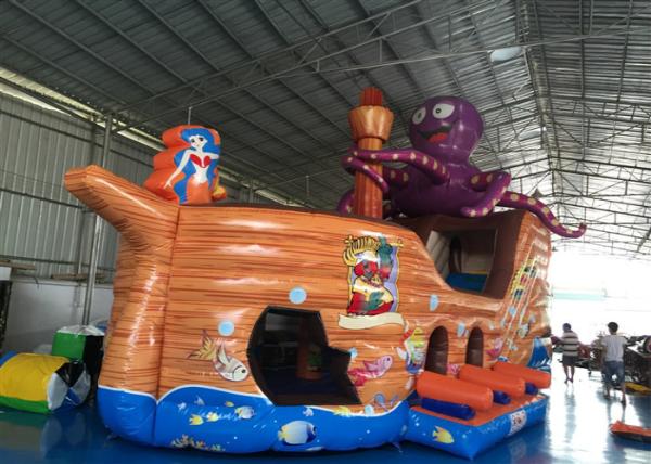 Attractive Pirate Ship Slide Inflatable , Kindergarten Baby Games Blow Up Pirate