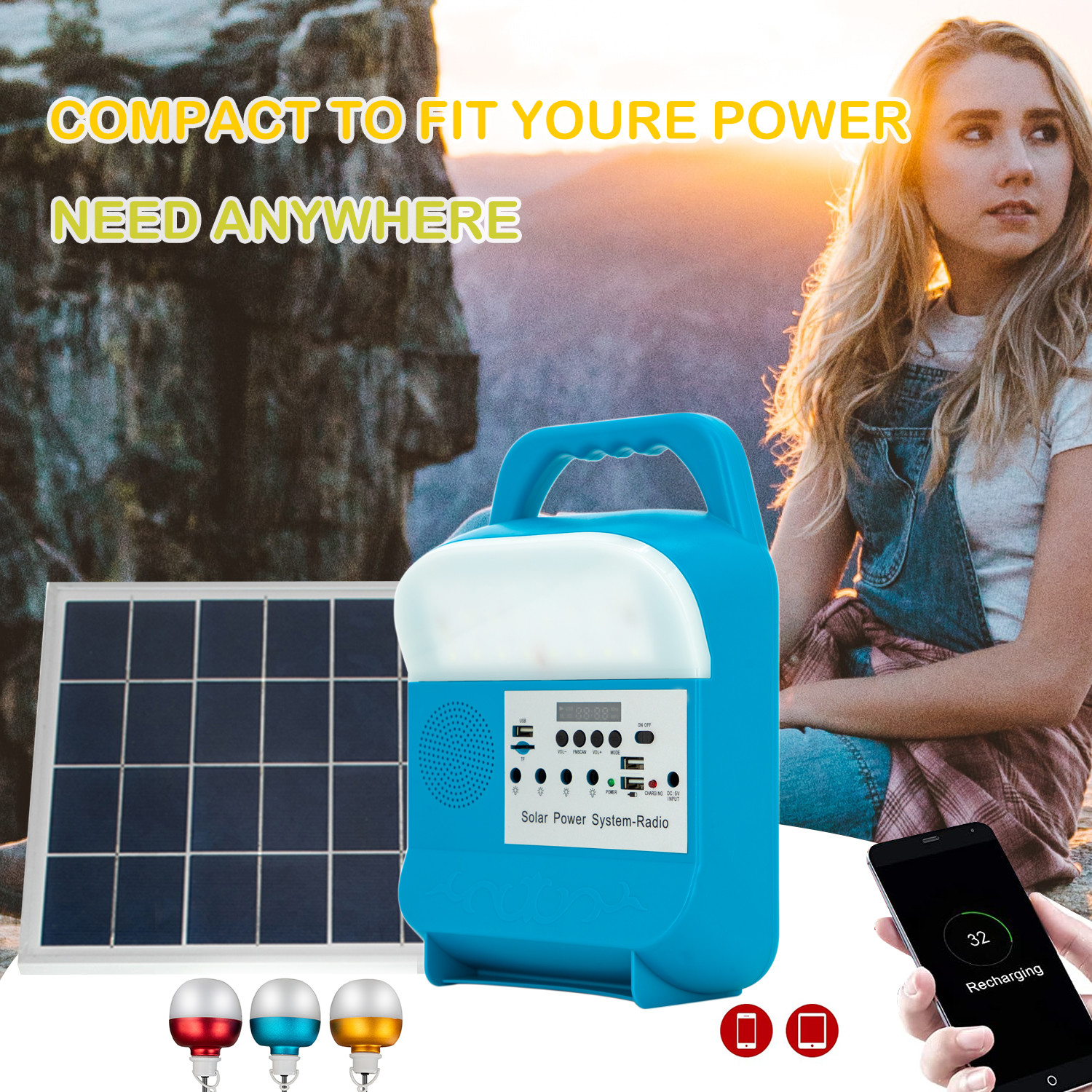 Multifunctional Solar Home Lighting Portable Energy Battery Power Kit Rechargeable LED