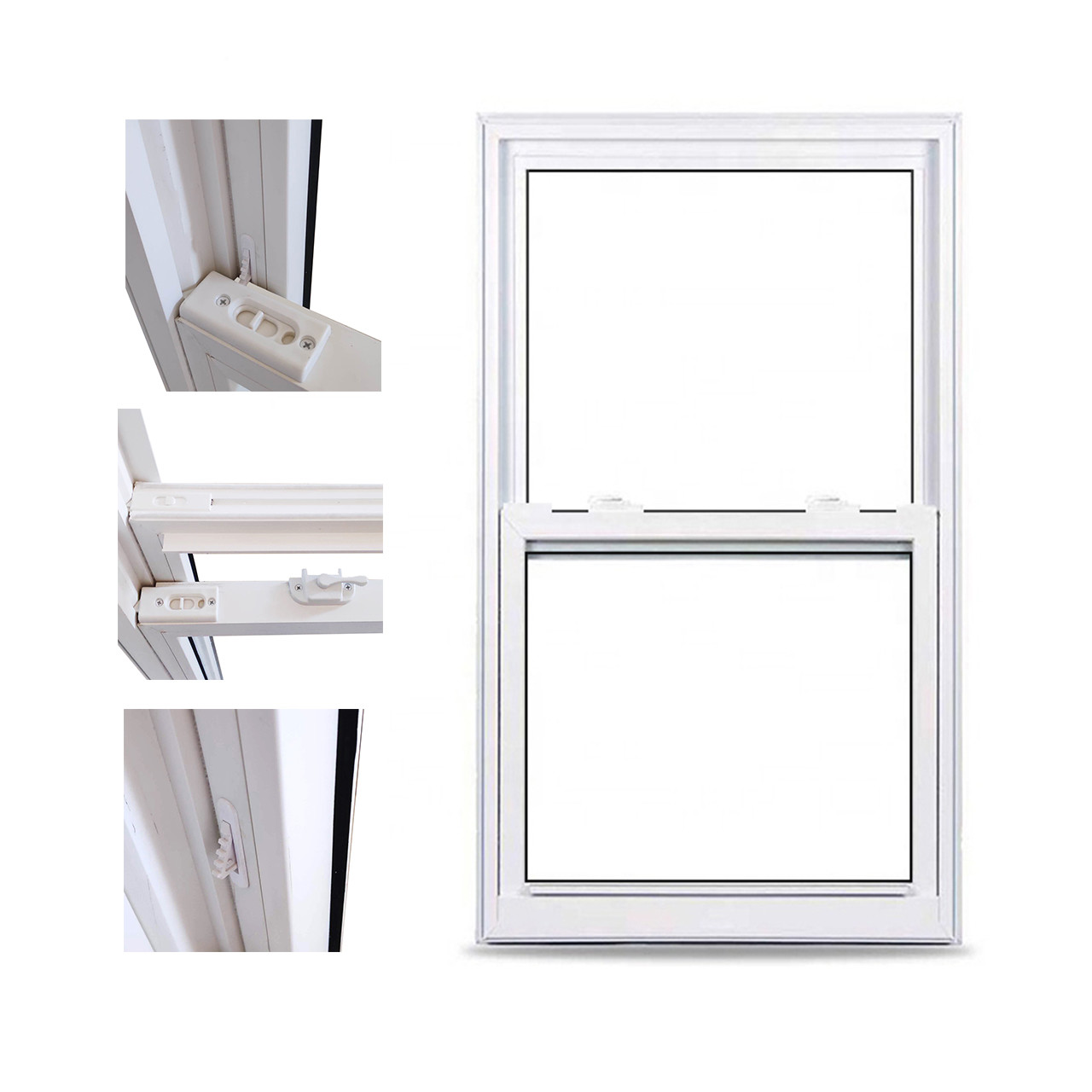 Tempered Glass UPVC Double Hung Window House Replacement Windows