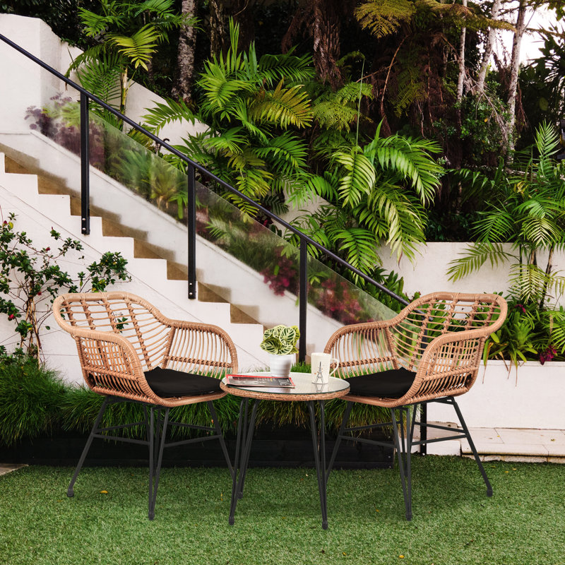 AJUNION 2 Seating Outdoor Patio Furniture Bistro Set D23.62''xW21.26''xH31.5'' Chair Size
