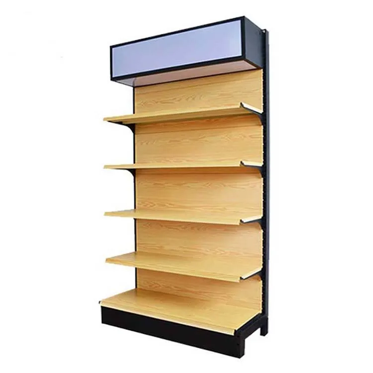 Factory Customized Color Size Logo Wood grain color supermarket shelf shop shelf store shelves with light box