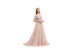 Off The Shoulder Long Bridesmaid Dresses , Pink Lace Beaded Modern Bridesmaid