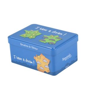 China Personalized Rectangular Empty Cookie Tins Can With Hinged Stackable And Embossing Lid factory