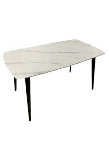 China White Marble Dining Table With Angled And Black Powder Coated Steel Legs factory